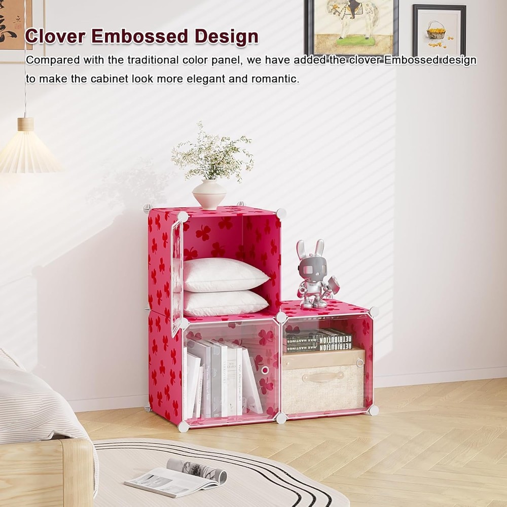 Cube Storage Organizer W/ Doors 3-Cube Shelves DIY Plastic Modular Bookshelf