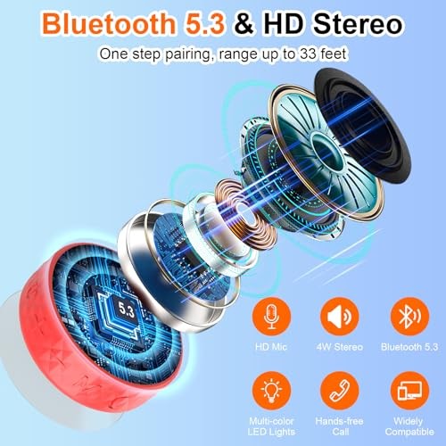 Bluetooth Shower Speaker, Portable Wireless Speaker Suction Cup, Bluetooth Red