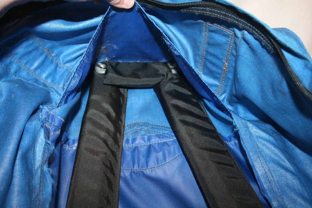 Vtg WILDERNESS EXPERIENCE Blue Canvas Leather Backpack Internal Frame M L USA