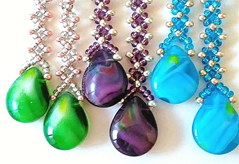 Handmade Long Pear Shaped Drop Earrings (3 Pairs)