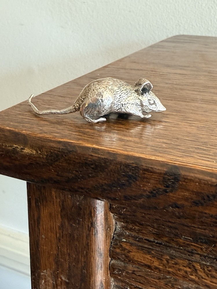 Vintage Sterling Solid Silver Miniature Mouse Mice Figure In 925 Silver Standard