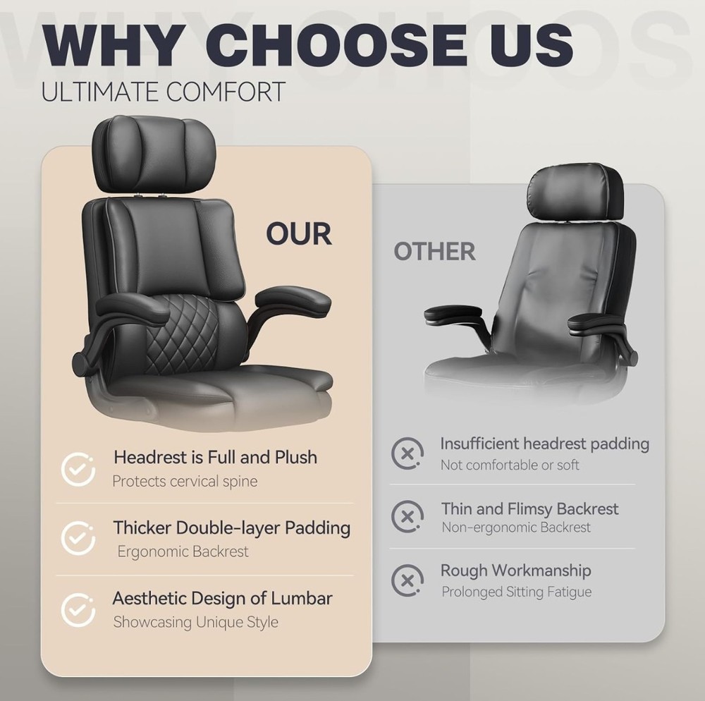 Executive Office Ergonomic Chair, Computer Chair with Adjustable Headrest,PU...