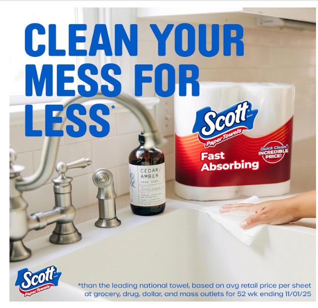 Scott Paper Towels Choose-A-Sheet 6 Double Rolls = 12 Regular Rolls 108 Sheets!
