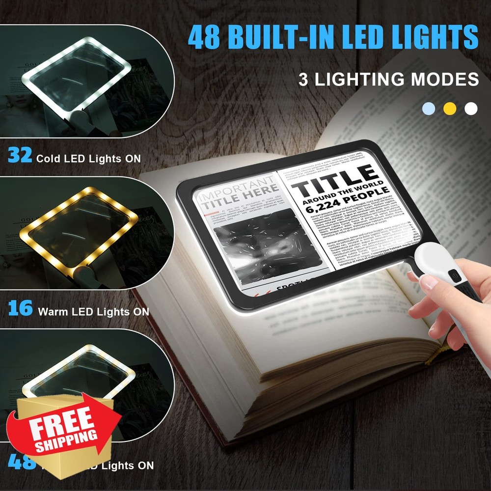 5X Handheld Magnifier - 48 LED Lighted Reading Lens