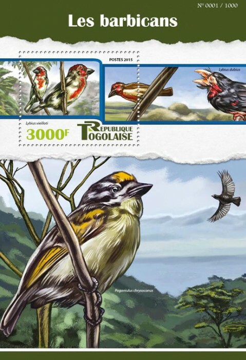 2015 TOGO MNH. BARBETS    Y&T Code: 1044  |  Michel Code: 7022 / Bl.1220