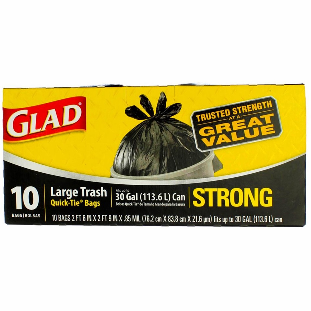 Glad Quick TieTrash Bags, Large, 10 Count