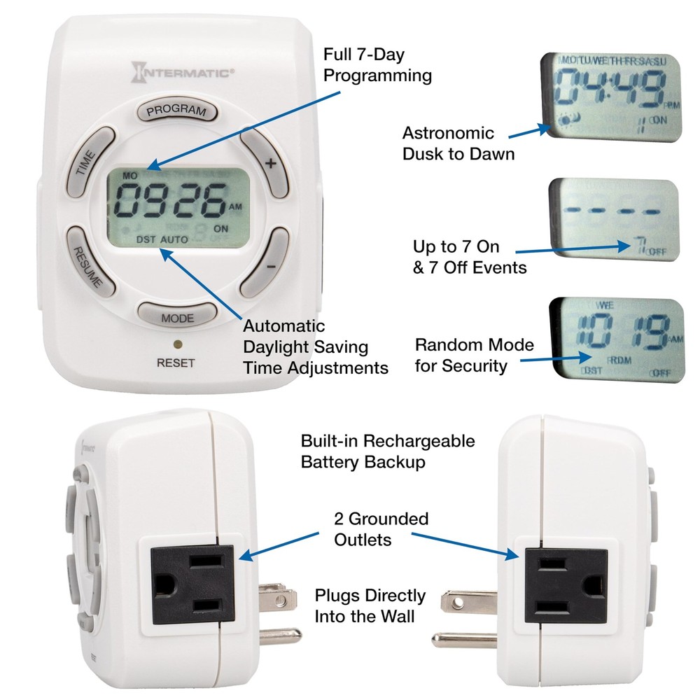 Intermatic DT122K 15-Amp Digital Indoor Timer - 7-Day Programming & White