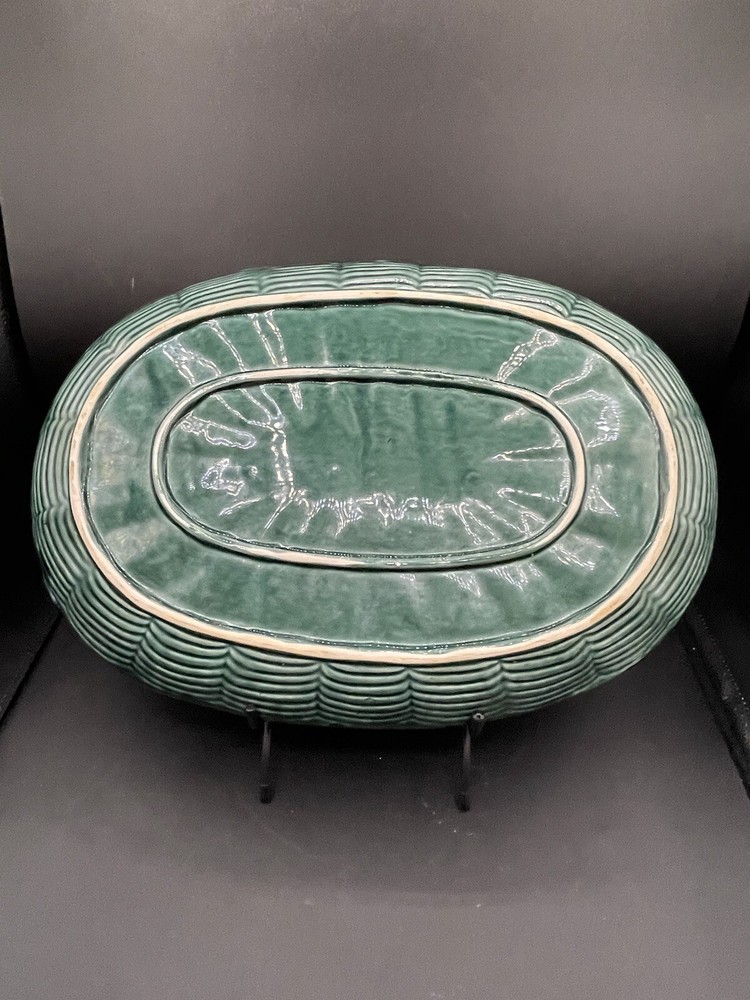 Beautiful Blue/Green Coy Handled Scale Pattern Platter
