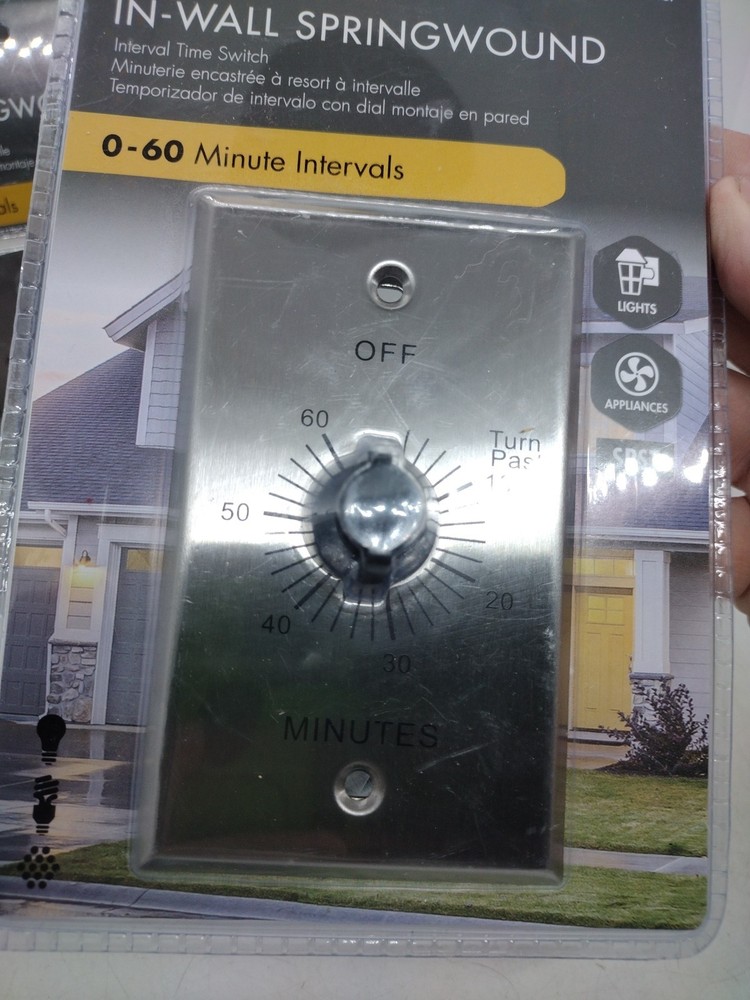 Tork In-Wall Interval Timer Switch, Range 0-60 Minutes Spring Wound Indoor 2 Pk