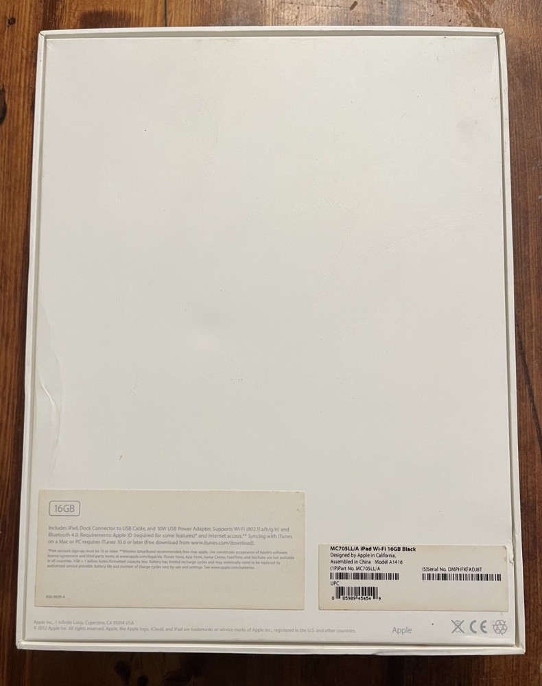 APPLE iPad 3rd Gen 2012 16GB Black * EMPTY BOX ONLY *