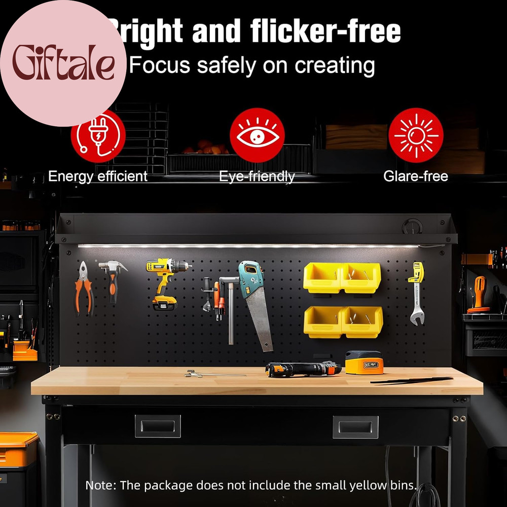 60" Workbench with Drawers, Work Benches for Garage with Strip Light, Adjustable