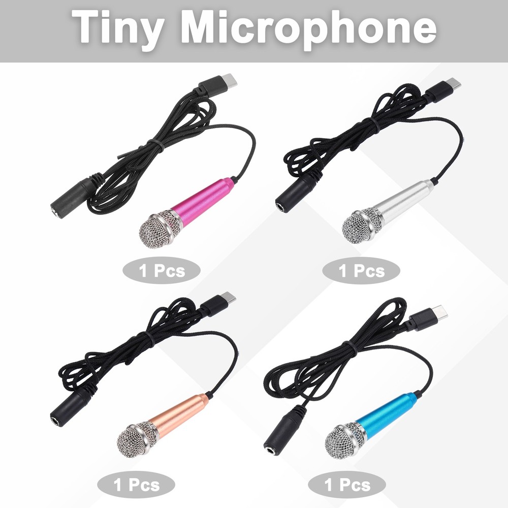 4Pcs Mini Microphone, Mic Tiny Microphone Type C Gold/Silver/Hot Pink/Blue