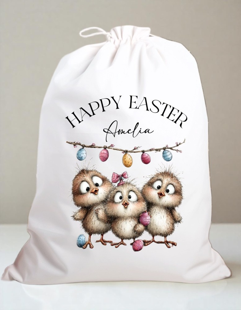 Happy Easter Three Little Birds Personalised Drawstring Gift Sack