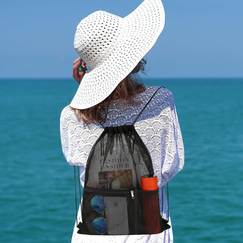 NATURAL STYLE 2 PACK Mesh Drawstring Backpack Bag, Multifunction Black