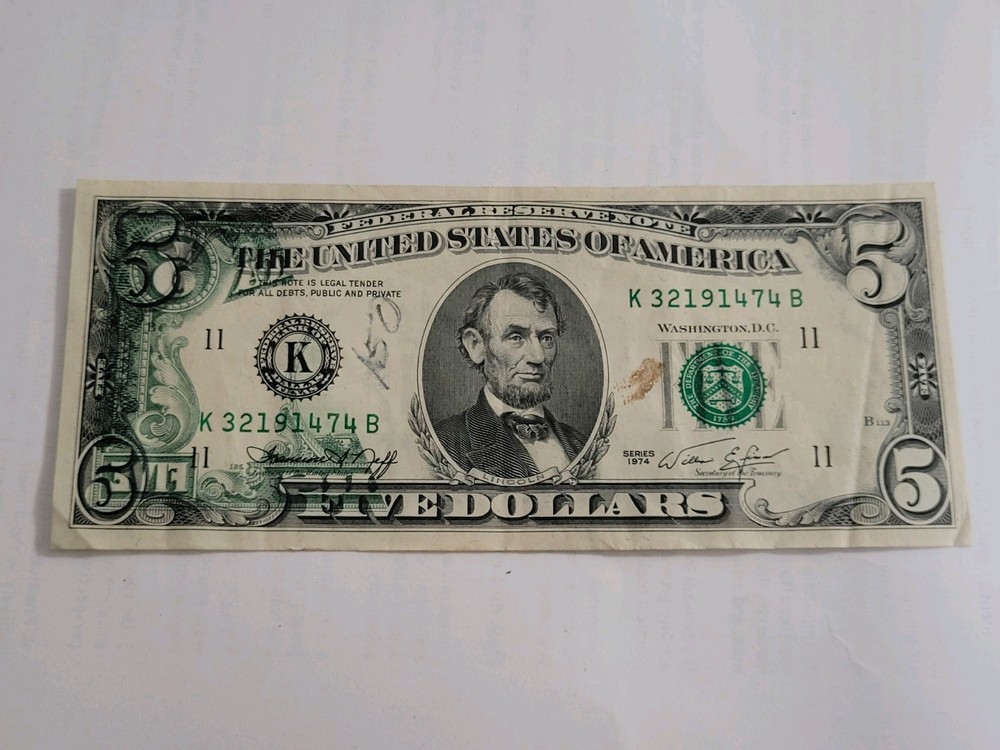 $5 Bill U.S. Note Printing Error Ink Transfer Rare