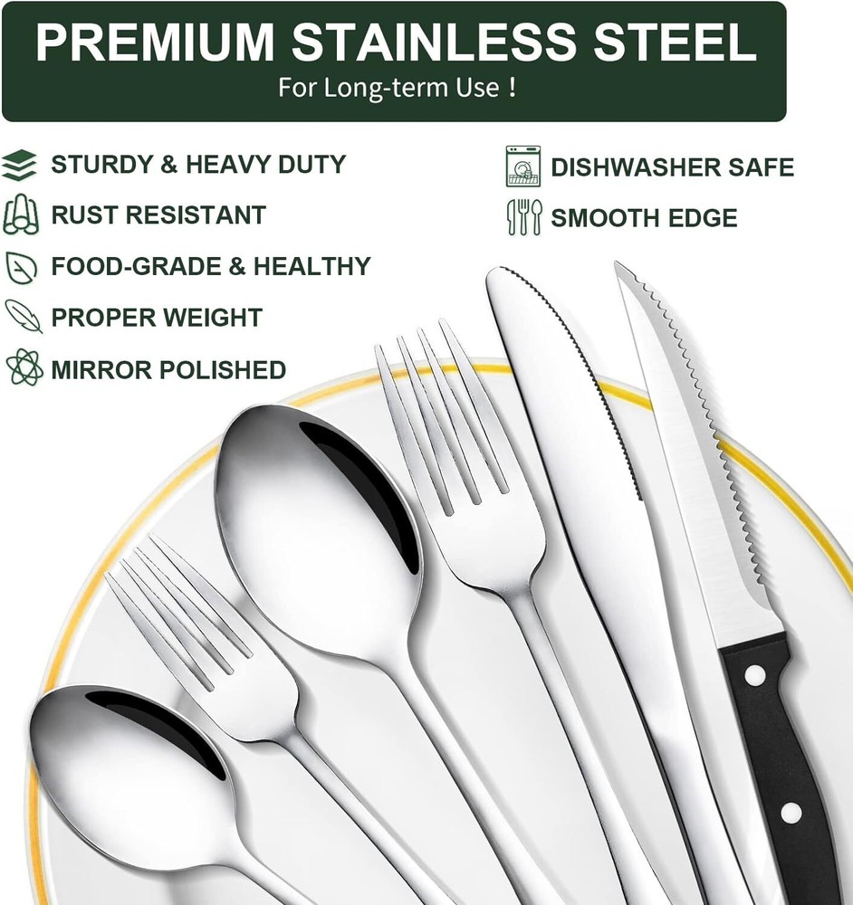 49PCS Silverware Set with Organizer Stainless Flatware for 8 Mirror Polished