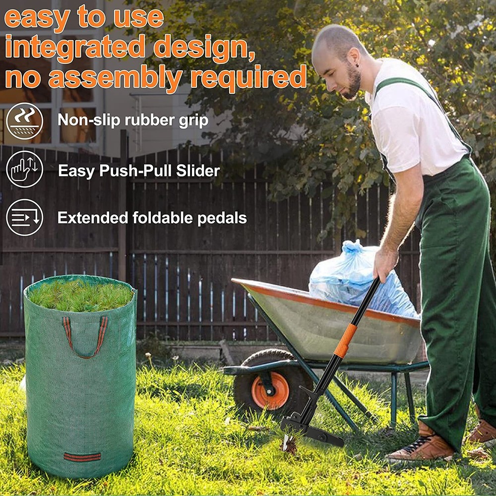 Goodpartner Weed Puller Tool Stand-Up - 40" Long Handle Weed Picker with Leaf Ba