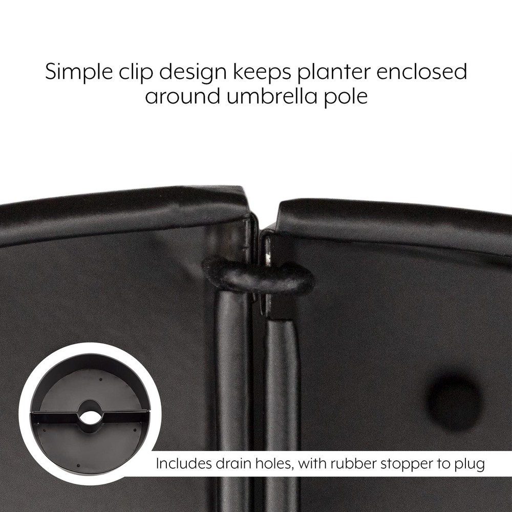 Umbrella Planter for Patio Table w/Umbrella Hole (Black), Enamelware Half-Cir...