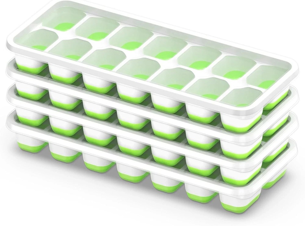 Ice Cube Tray with Lid, 4 Packs 56 Cubes Durable Stackable Ice Cube Trays