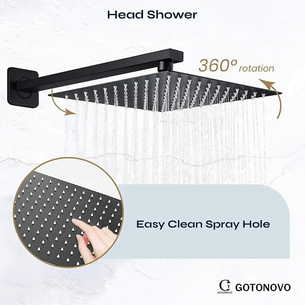 Shower Faucet System Set 3 Function 8 " Rainfall Head W/ Mixer Valve Wall Mount