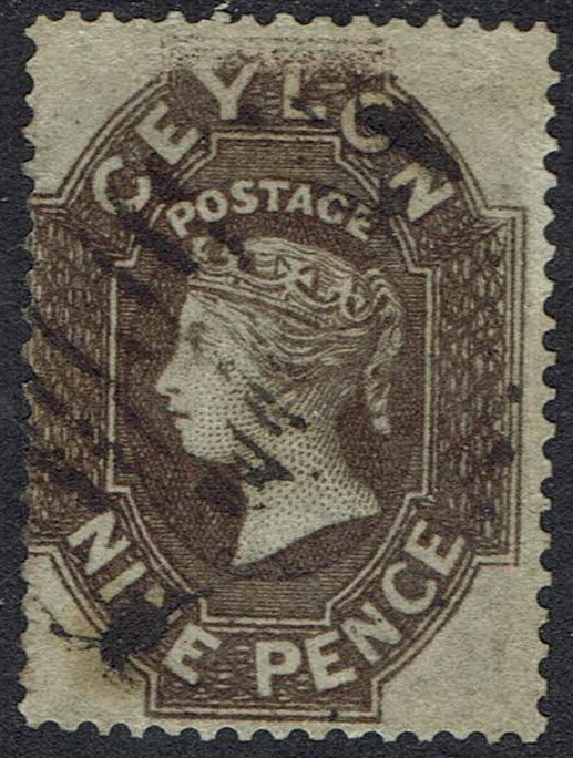 CEYLON 1861 QV 9D WMK STAR INTERMEDIATE PERF USED
