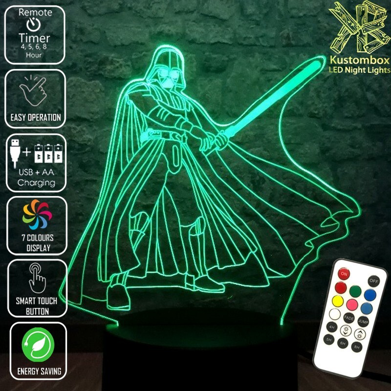 DARTH VADER STAR WARS 3D LED BATTERY USB NIGHT LIGHT WITH 7 COLOUR REMOTE
