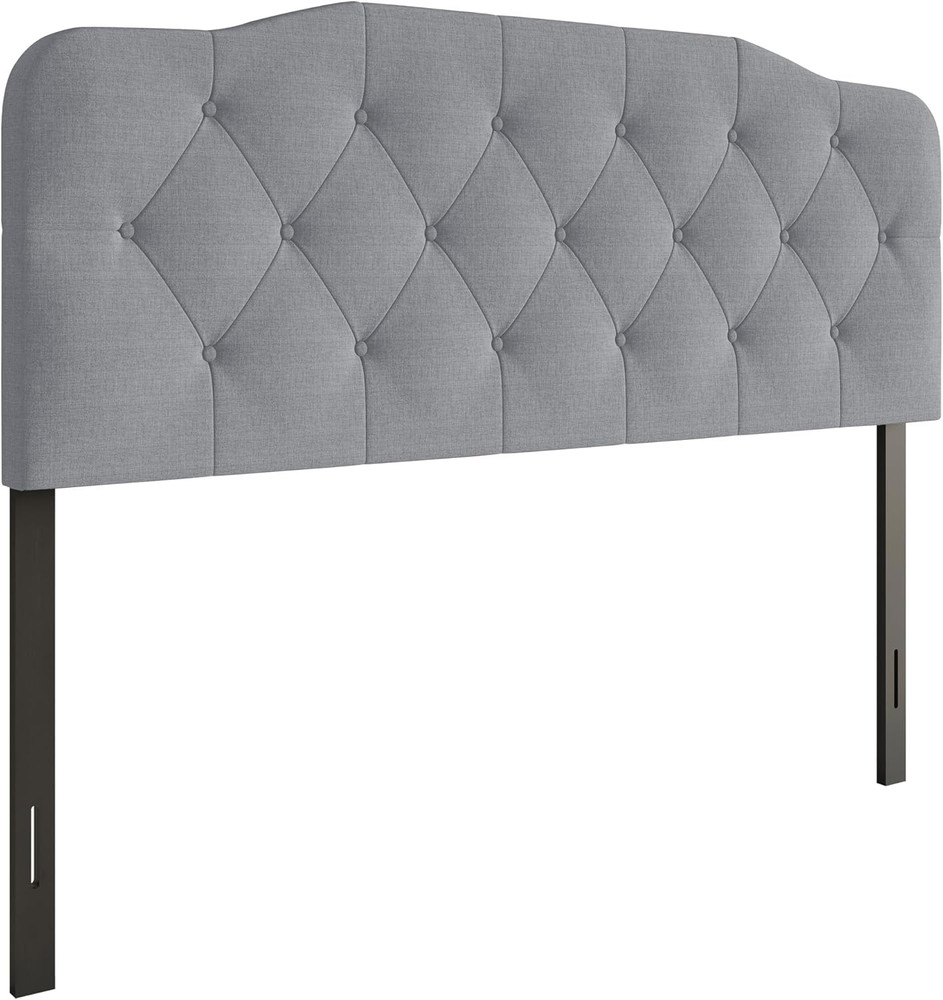 Angela Full Size Button-Tufted Upholstered Headboard with Adjustable Height, Gra