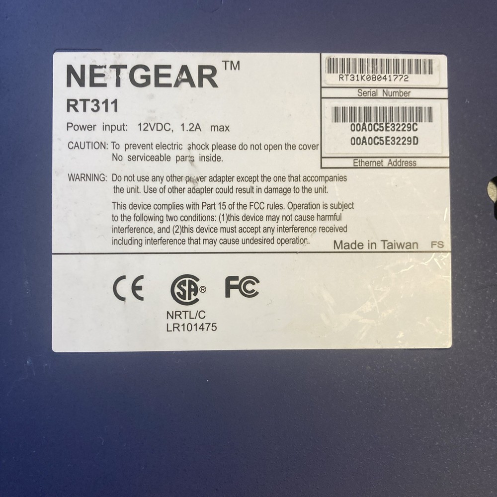 Netgear Gateway Router Model RT311
