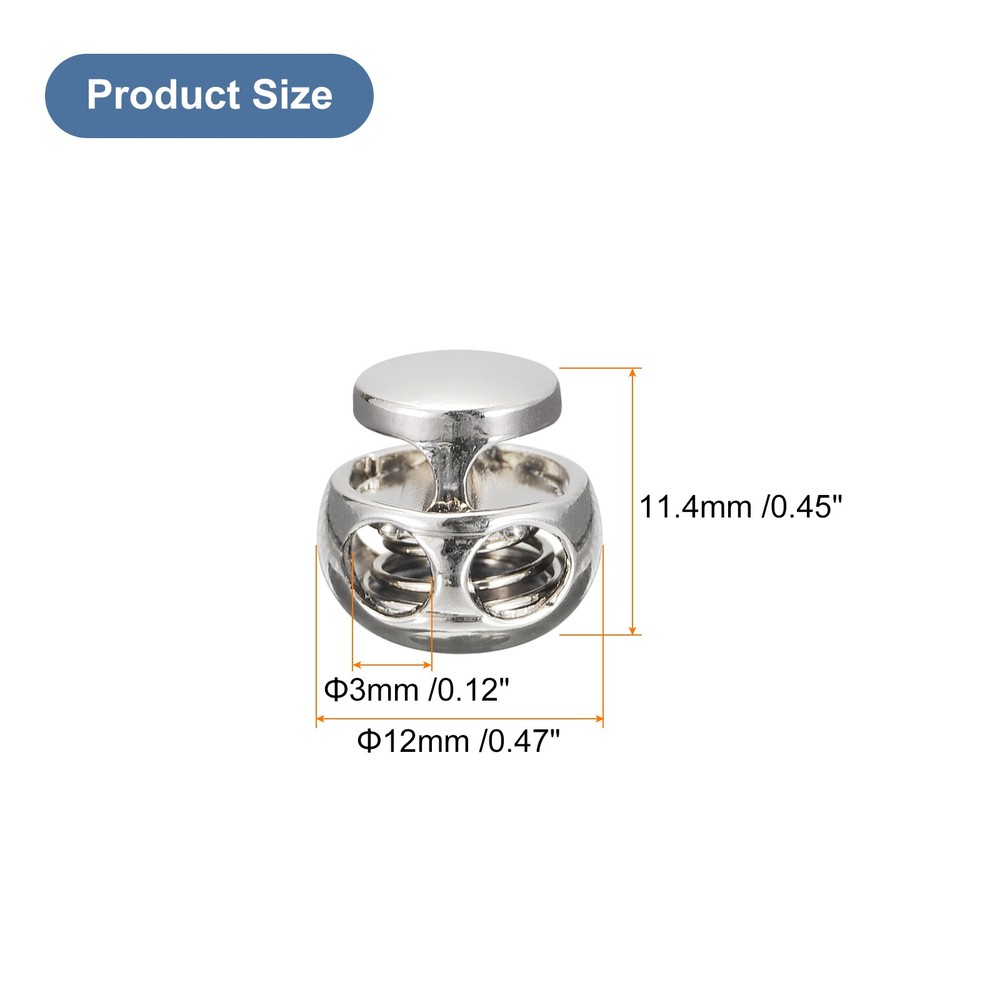 10pcs Double Hole Spring Elastic Drawstring Rope Cord Lock, White Nickel