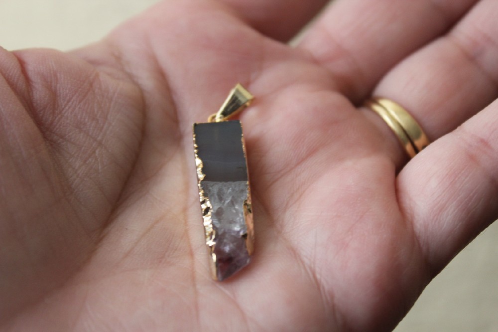 Agate Geode Rectangular Amathyst Pendant from Brazil R209