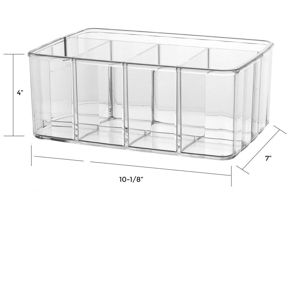 5 Divider Clear Organizer, Vanity Desk Tray, Plastic Storage Container