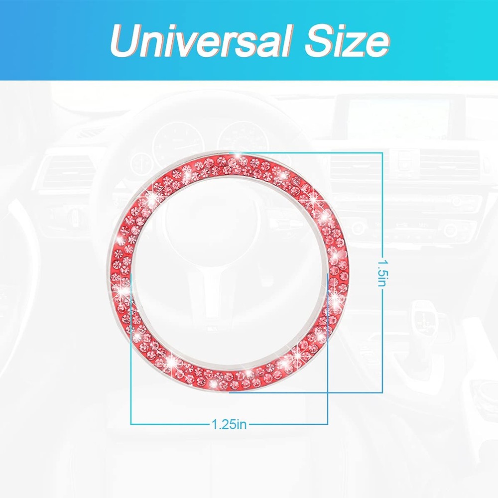 Car Bling Crystal Rhinestone Engine Start Ring Decals, 2 Pack Push Start Button