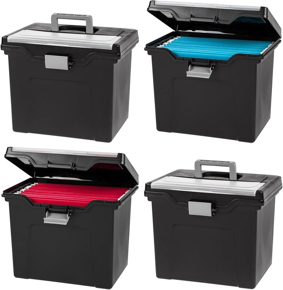 Lidded File Boxes with Organizer Lids, Black, 4-Piece Set