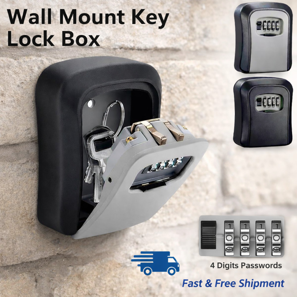 Safe Lock Key 4 Digit Combination Storage Box Padlock Security Wall Mounted Home