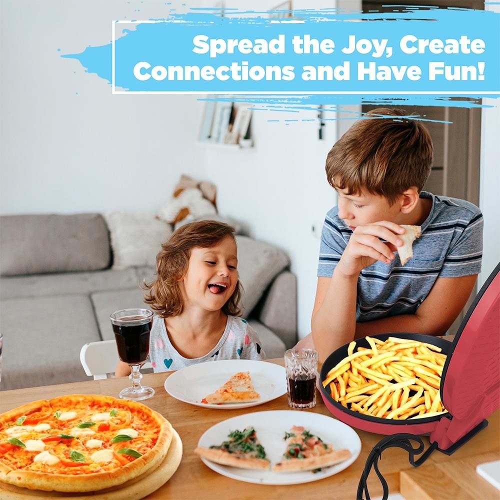 Courant 12 Inch Electronic Pizza Maker, Griddle, Oven, Red