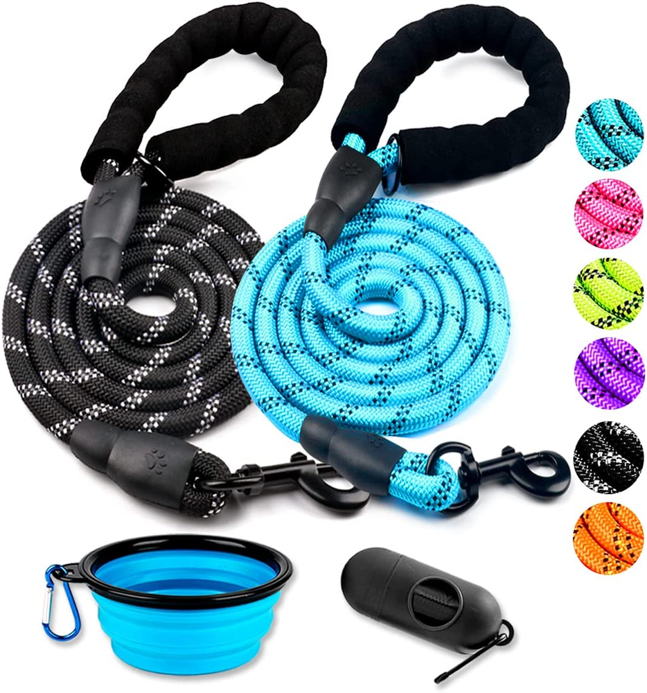 2 Pack Dog Leash 2/5/6 FT Heavy Duty - Comfortable Padded Handle - Reflective