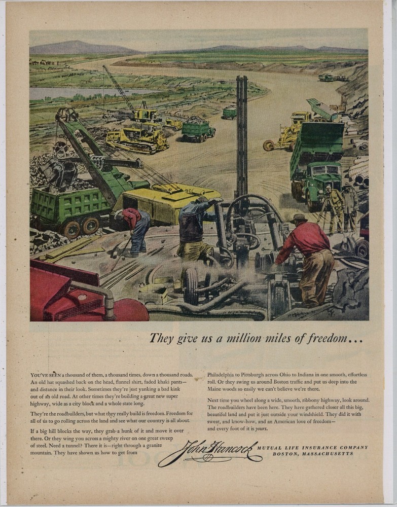 1956 John Hancock Insurance Ad: Road Builder Commemorative, Themed