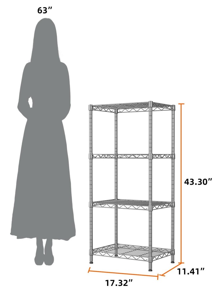 4 Tier Shelf Adjustable Storage Shelf Wire Shelving 400LBS Load Capacity Meta...