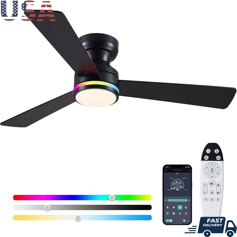 Modern Ceiling Fan W/ Light Remote Control Reversible Motor Dimmable Flush Mount