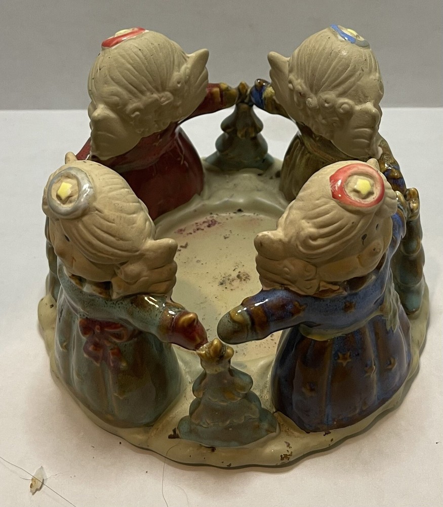 Ceramic Angels And Christmas Tree Pillar Candle Ring Holder