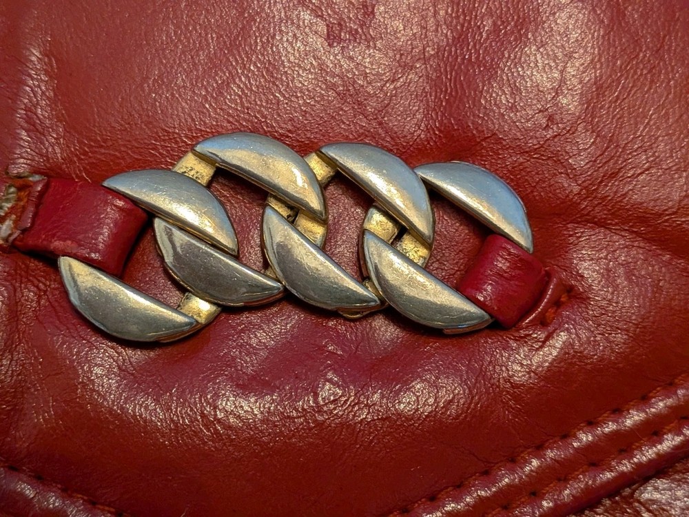 Vintage 80s red leather Purse With Strap medium size