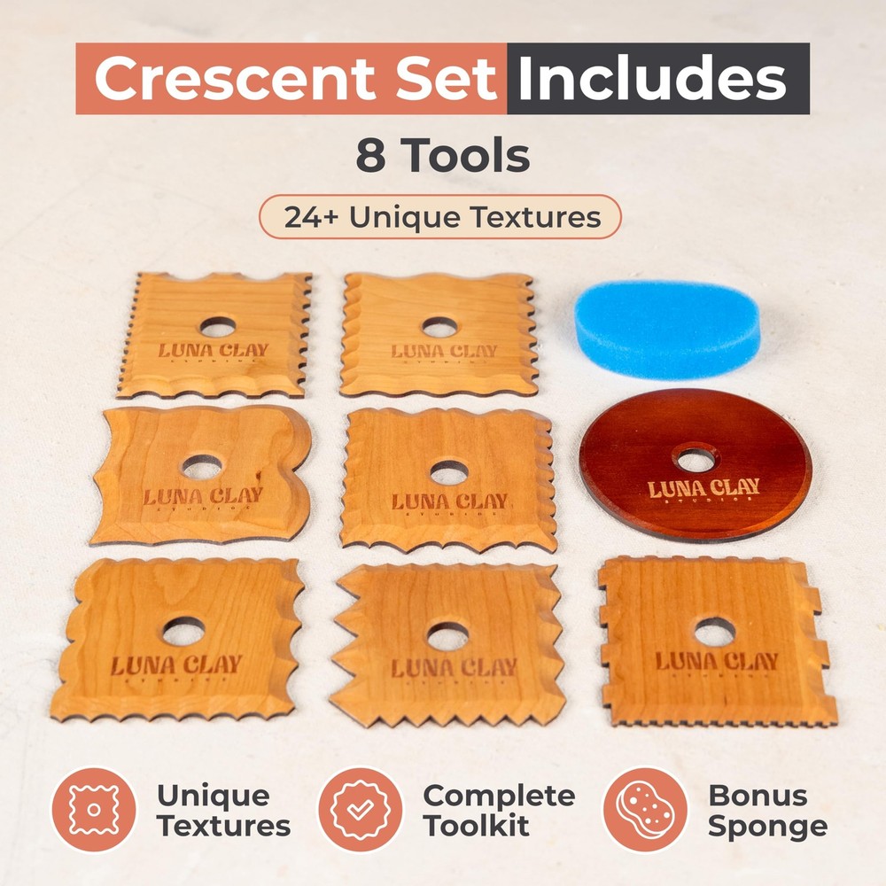 Pottery Ribs Tool Set | 8 Pack - Ceramic Tools for Pottery, Crescent (8pc)