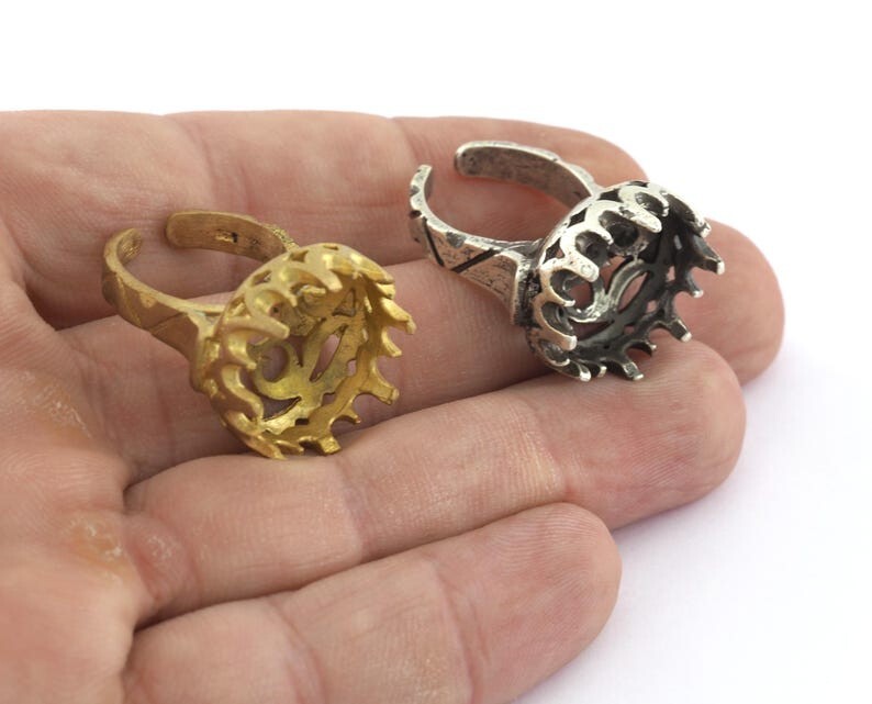 Prong Setting Ring,Sphere Blank Setting Ring, Raw,Silver,Gold brass 6-8us 5597