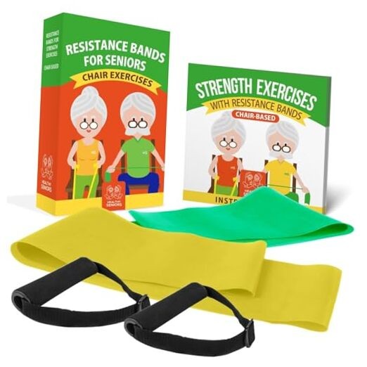 Chair Exercise Program with Two Resistance Bands, Handles and Printed Exercise