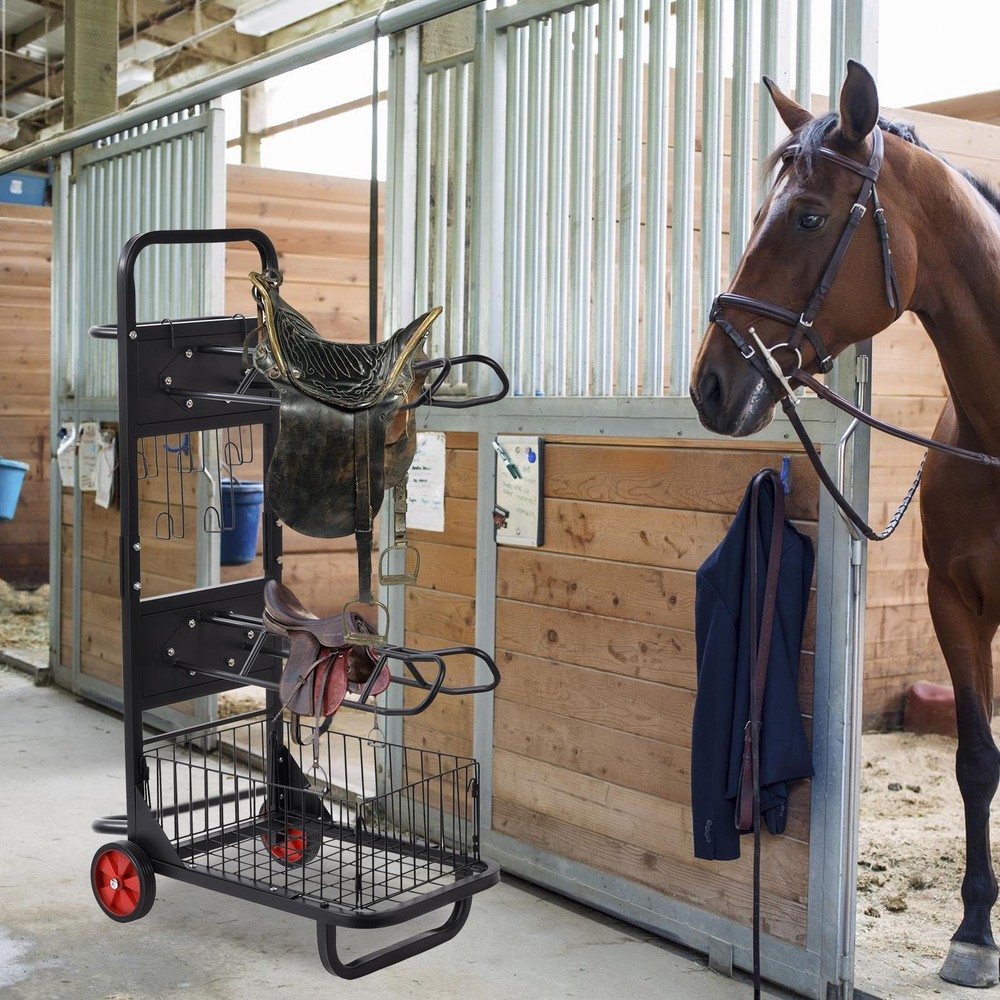 Freestanding Saddle Rack Stand Moveable Horse Tool Trolley Cart