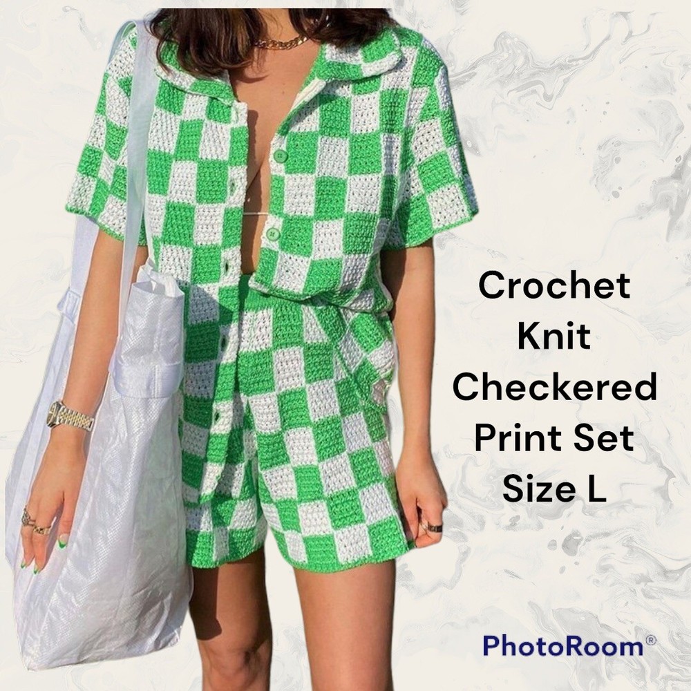 Crochet Knit Checkered Print Set size L bnwt
