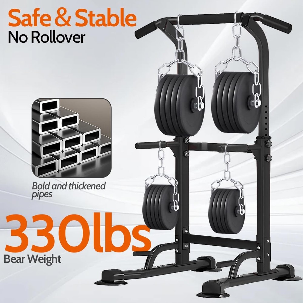 Power Tower Pull Up Dip Station Adjustable Height Multifunctional Home Streng...