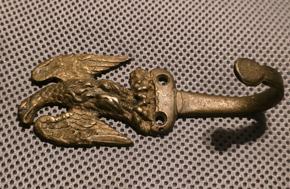 Antique Brass Eagle Hook Hanger Spread Winged Figural Architectural Hardware