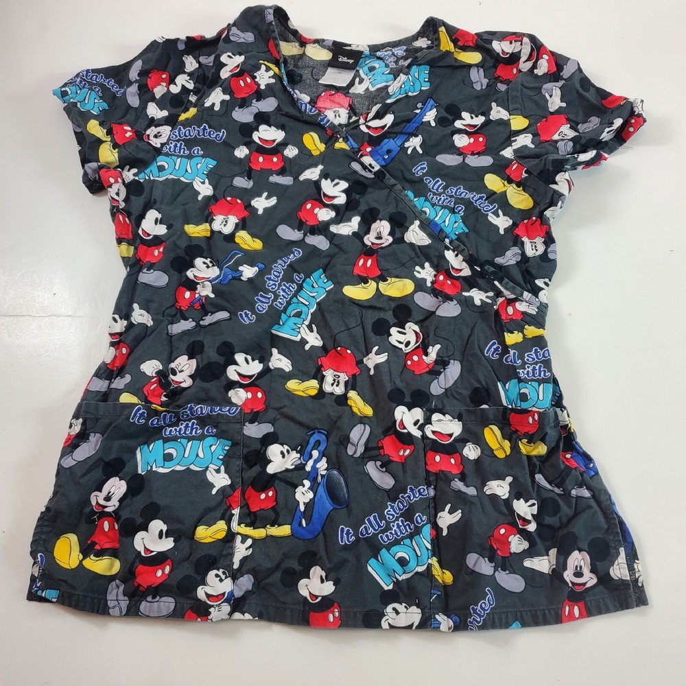 Disney Scrub top Mouse It All Started with A Mouse Medium Gray