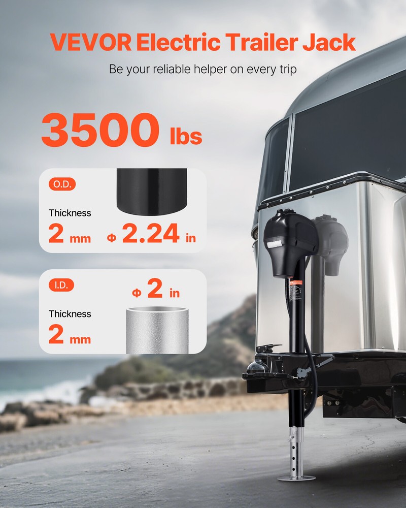 Electric Trailer Jack 3500 lbs Power Tongue Jack for RV Trailer & Camper Black